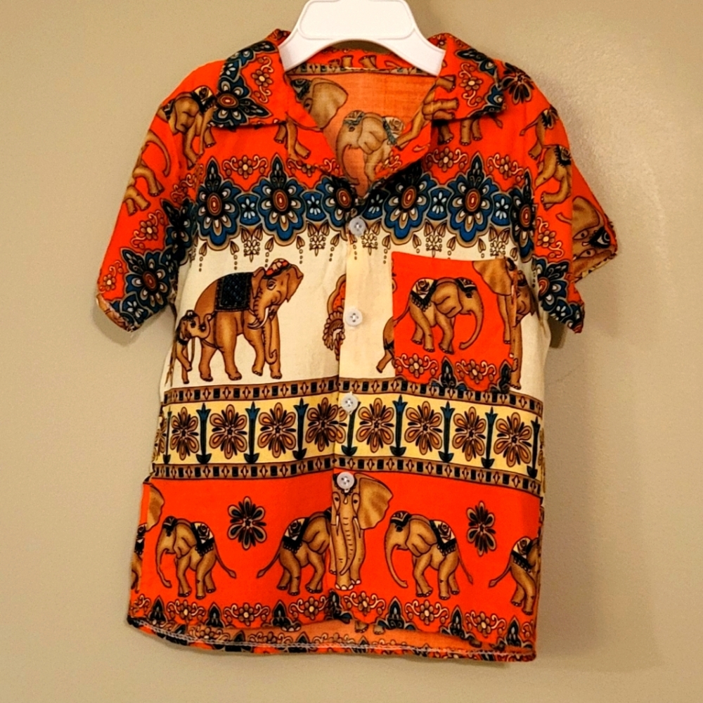 Brightly colored short sleeve button down shirt